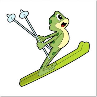 Frog Ski jumper Ski Ski poles Posters and Art